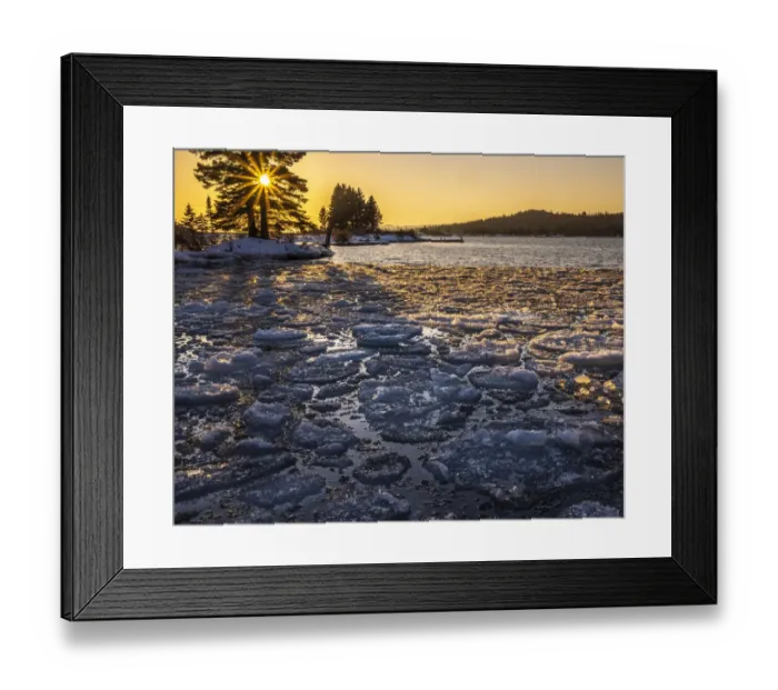 Framed Print : USA, Minnesota, Lake Superior. Lake ice at sunset. Credit as