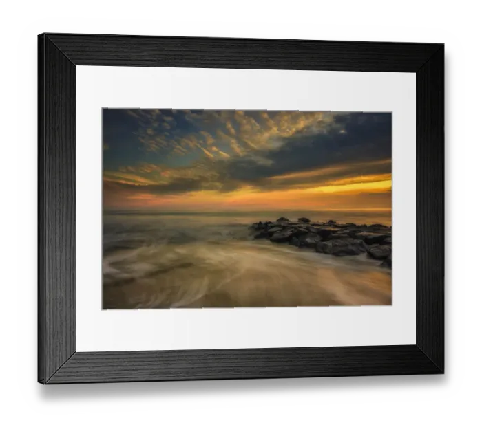 Framed Print : USA, New Jersey, Cape May National Seashore. Sunset on ocean and rocks Framed Print : USA, New Jersey, Cape May National Seashore. Sunset on ocean and rocks