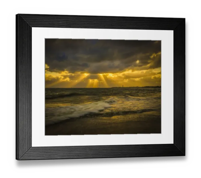 Framed Print : USA, New Jersey, Cape May National Seashore. Sunset on ocean shore