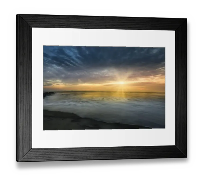 Framed Print : USA, New Jersey, Cape May National Seashore. Sunset on ocean and shore