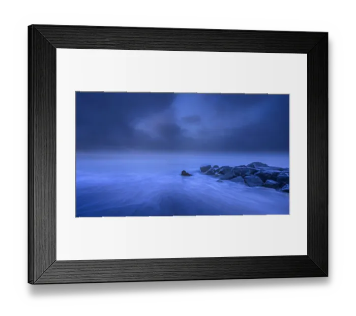 Framed Print : USA, New Jersey, Cape May National Seashore. Foggy sunrise on water and rocks Framed Print : USA, New Jersey, Cape May National Seashore. Foggy sunrise on water and rocks