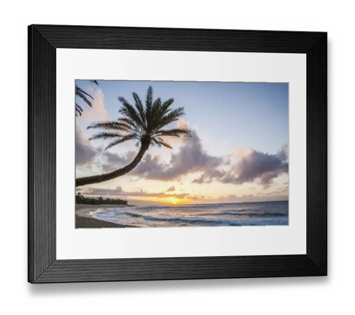 Framed Print : USA, Hawaii, Oahu, North Shore at sunset and palm tree Framed Print : USA, Hawaii, Oahu, North Shore at sunset and palm tree