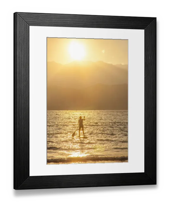 Framed Print : USA, Hawaii, Kauai, Hanalei bay with paddle boarder at sunset Framed Print : USA, Hawaii, Kauai, Hanalei bay with paddle boarder at sunset