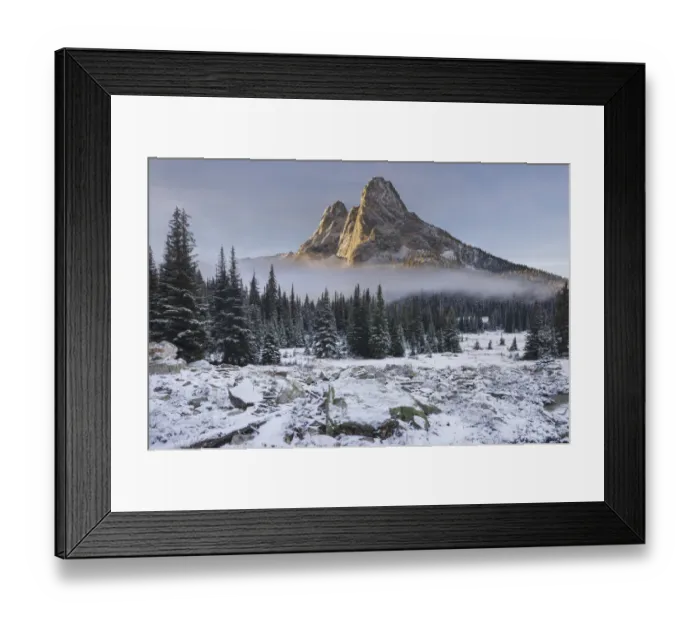Framed Print : Fresh autumn snow on Liberty Bell Mountain and meadows of Washington State Pass Framed Print : Fresh autumn snow on Liberty Bell Mountain and meadows of Washington State Pass