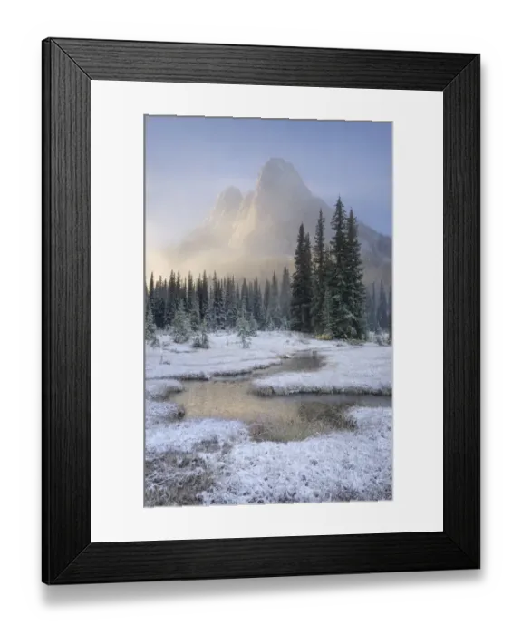 Framed Print : Fresh autumn snow on Liberty Bell Mountain and meadows of Washington State Pass Framed Print : Fresh autumn snow on Liberty Bell Mountain and meadows of Washington State Pass