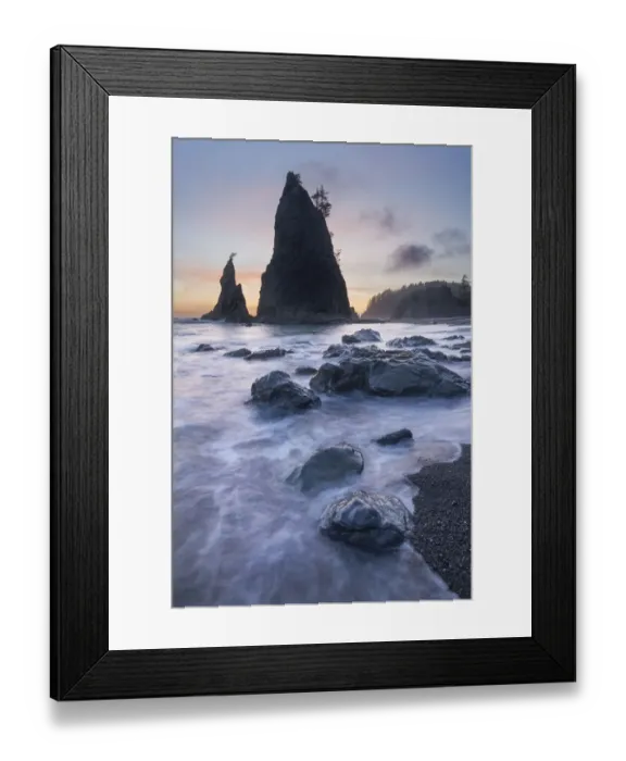 Framed Print : Twilight at Split Rock on Rialto Beach, Olympic National Park