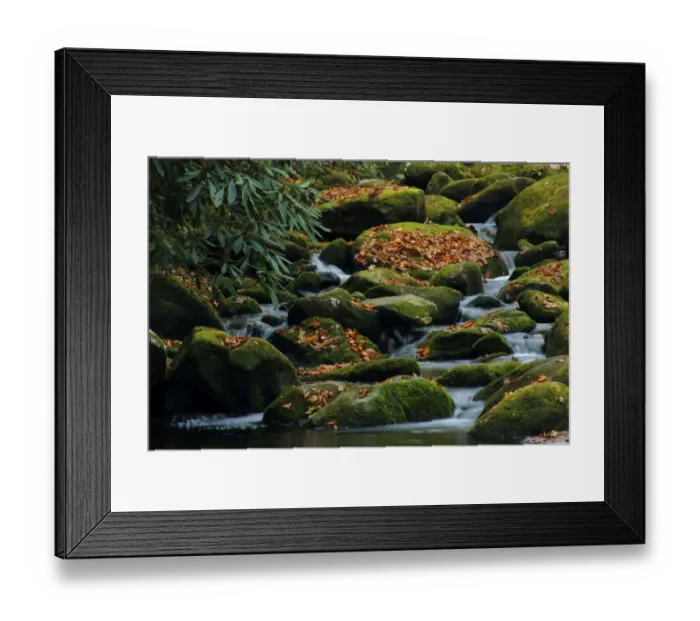 Framed Print : Water Falling over Boulders on Roaring Fork Motor Nature Trail