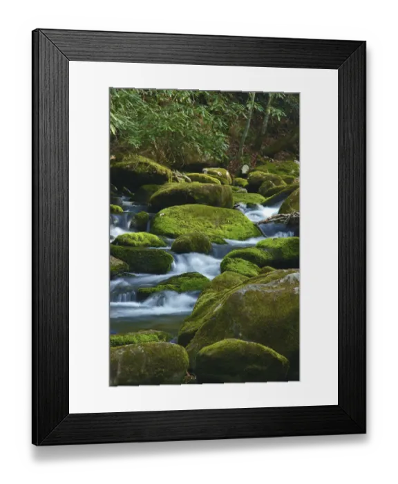 Framed Print : Water Falling over Boulders on Roaring Fork Motor Nature Trail