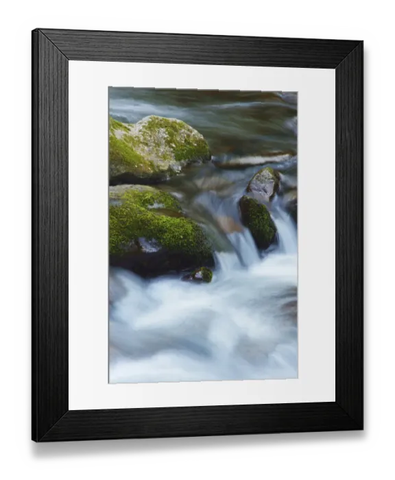 Framed Print : Water Falling over Boulders on Roaring Fork Motor Nature Trail