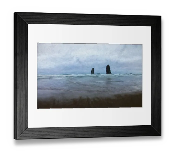 Framed Print : USA, Oregon, Cannon Beach. Abstract of The Needles sea stacks and ocean Framed Print : USA, Oregon, Cannon Beach. Abstract of The Needles sea stacks and ocean