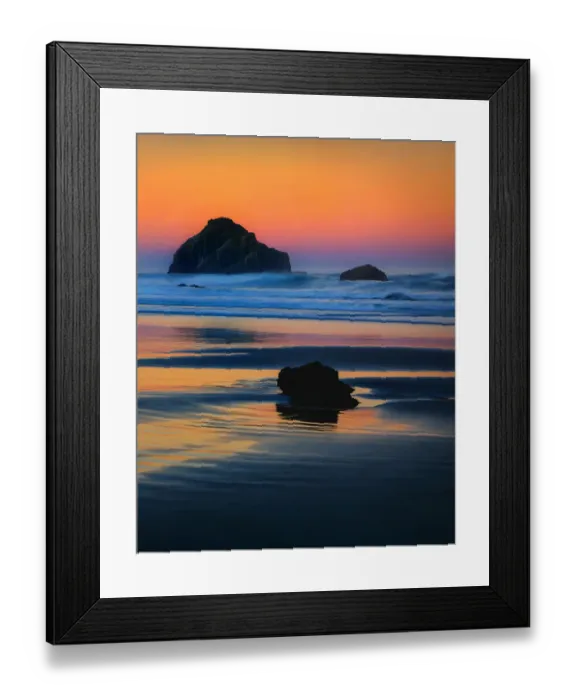 Framed Print : USA, Oregon, Bandon. Face Rock sea stack at sunset. Credit as