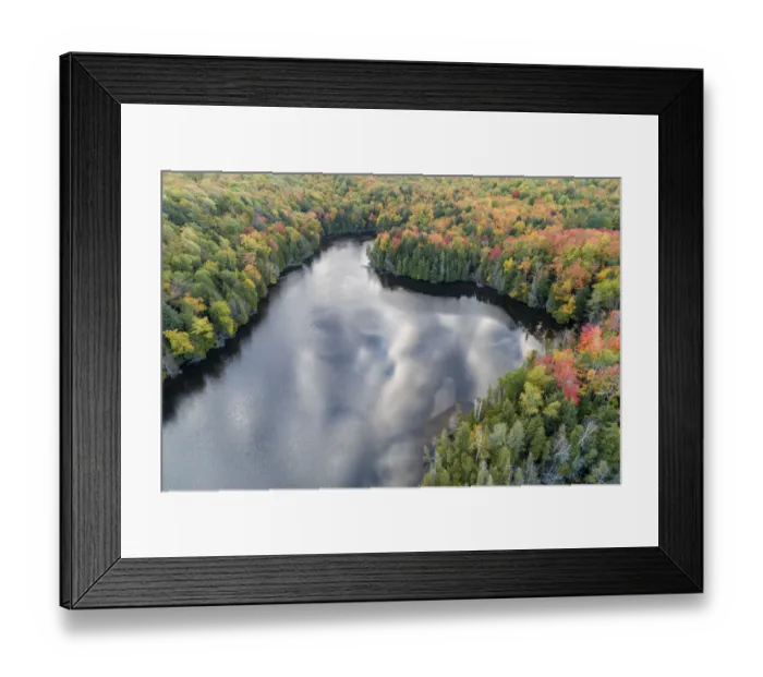 Framed Print : Aerial view of Hugoboom Lake in fall color, Alger County, Michigan