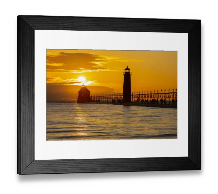 Framed Print : Grand Haven Lighthouse at sunset on Lake Michigan, Grand Haven, Michigan