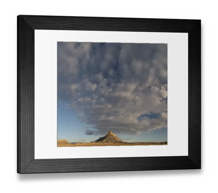 Framed Print : USA, Utah. Early morning clouds at Factory Butte, Upper Blue Hills