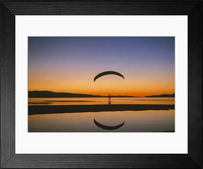 Framed Print : Paraglider over the Great Salt Lake, Utah at sunset. (PR, MR)