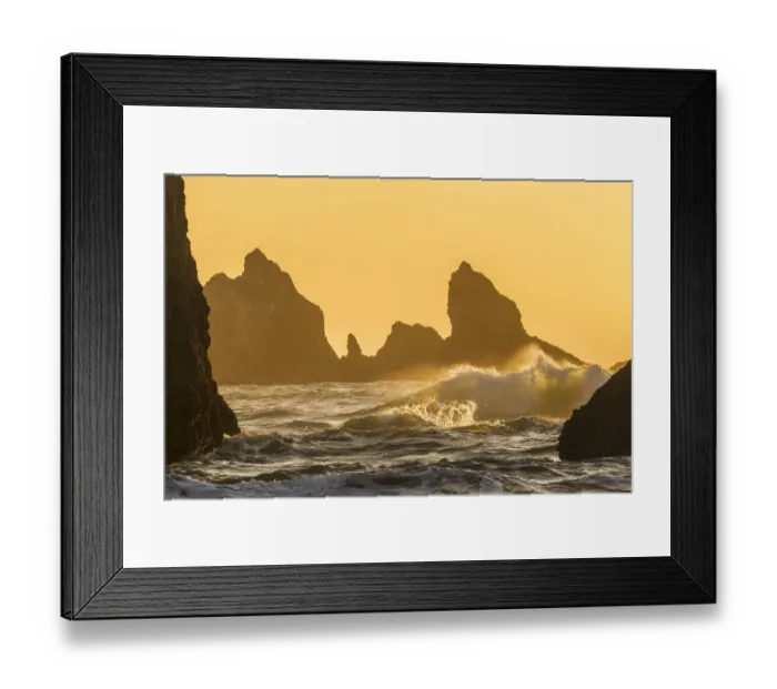Framed Print : USA, Oregon, Bandon Beach, sunset, crashing waves Framed Print : USA, Oregon, Bandon Beach, sunset, crashing waves
