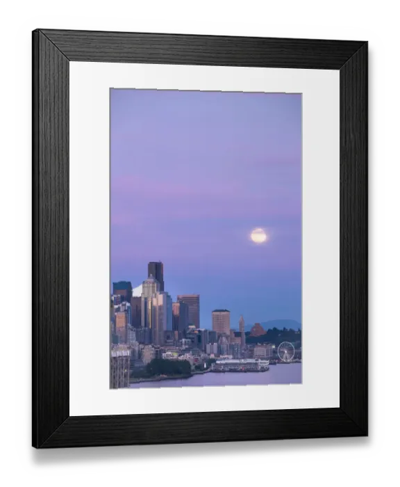 Framed Print : Downtown Seattle with a full moon rising in the evening sky, Seattle, Washington State Framed Print : Downtown Seattle with a full moon rising in the evening sky, Seattle, Washington State