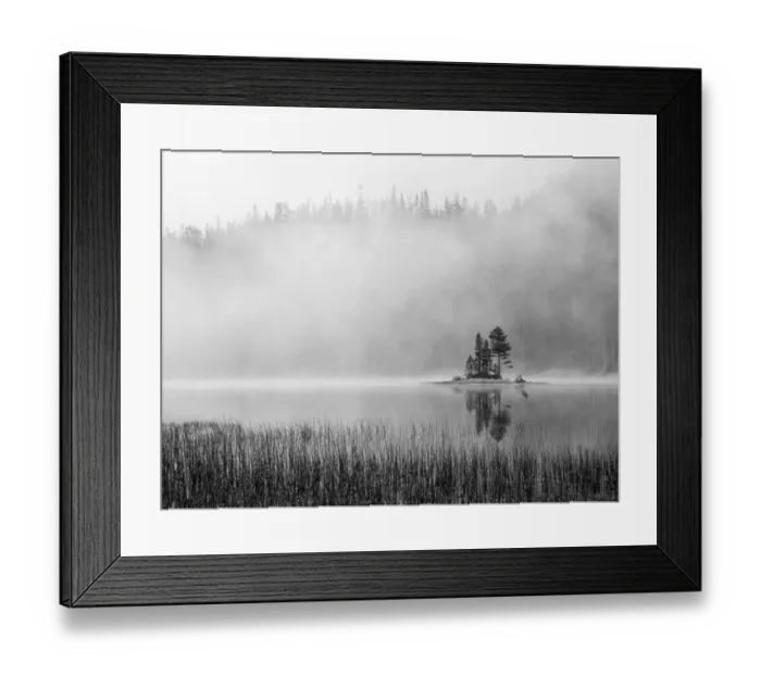 Framed Print : USA, Washington State. Alpine Lakes Wilderness, Snow Lake, island and fog Framed Print : USA, Washington State. Alpine Lakes Wilderness, Snow Lake, island and fog