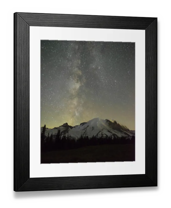 Framed Print : The lights of climbers can be seen on the mountain as the Milky Way rises behind Mt Framed Print : The lights of climbers can be seen on the mountain as the Milky Way rises behind Mt