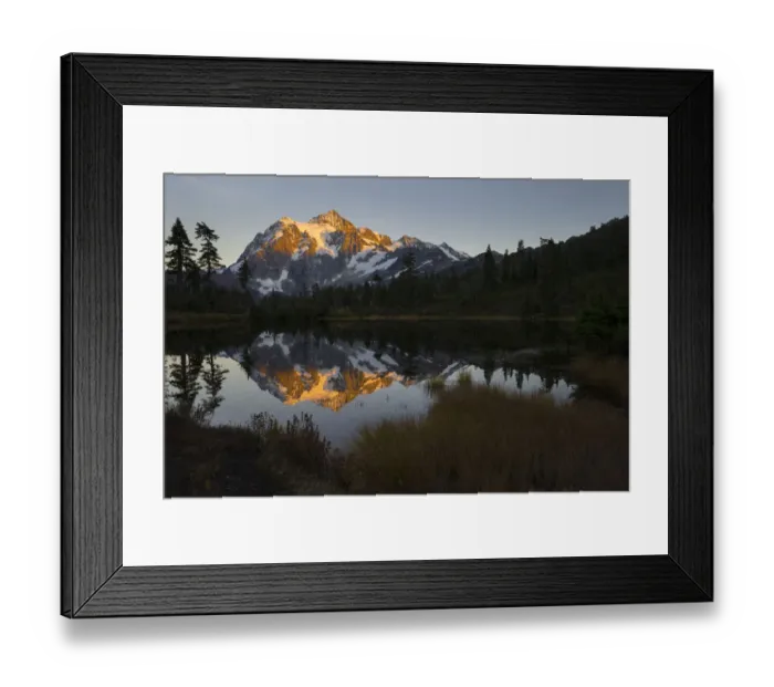 Framed Print : USA, Washington State. Glaciated Mt. Shuksan reflected in Picture Lake, Mt