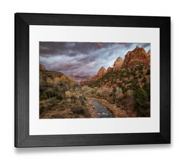 Framed Print : USA, Utah, Zion National Park, A fiery sunset lights up Zion Framed Print : USA, Utah, Zion National Park, A fiery sunset lights up Zion