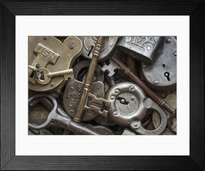 Framed Print : USA, Washington State, Seabeck. Close-up of locks and keys Framed Print : USA, Washington State, Seabeck. Close-up of locks and keys