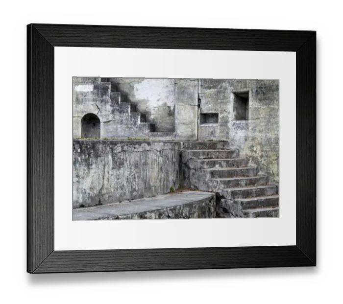 Framed Print : USA, Washington State, Port Townsend. Concrete steps and walls of fort