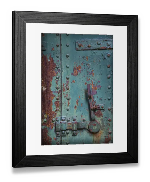 Framed Print : USA, Washington State, Port Townsend. Rusted metal door in fort