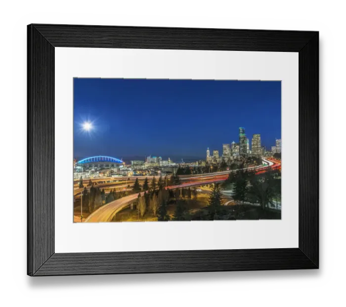 Framed Print : Washington State, Seattle. Full Moon Over Downtown Framed Print : Washington State, Seattle. Full Moon Over Downtown