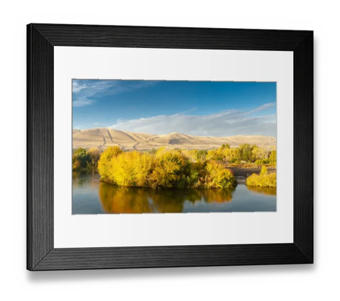 Framed Print : USA, Washington State, Yakima Valley. Fall colors are reflected in the Yakima River with Framed Print : USA, Washington State, Yakima Valley. Fall colors are reflected in the Yakima River with