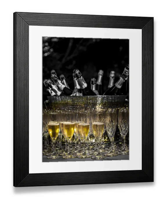 Framed Print : USA, Washington State, Woodinville. Sparkling wine bottles