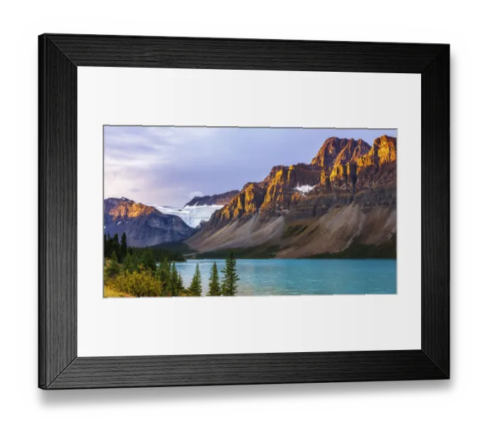 Framed Print : Dawn light on the Crowfoot Glacier above Bow Lake, Banff National Park, Alberta, Canada Framed Print : Dawn light on the Crowfoot Glacier above Bow Lake, Banff National Park, Alberta, Canada