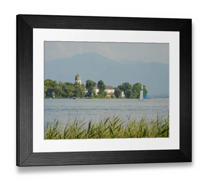Framed Print : Island Fraueninsel seen from Gstadt. Lake Chiemsee in the Chiemgau