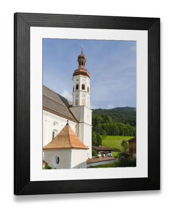 Framed Print : Church Sankt Michael. Village Sachrang in the Chiemgau in the Bavarian alps