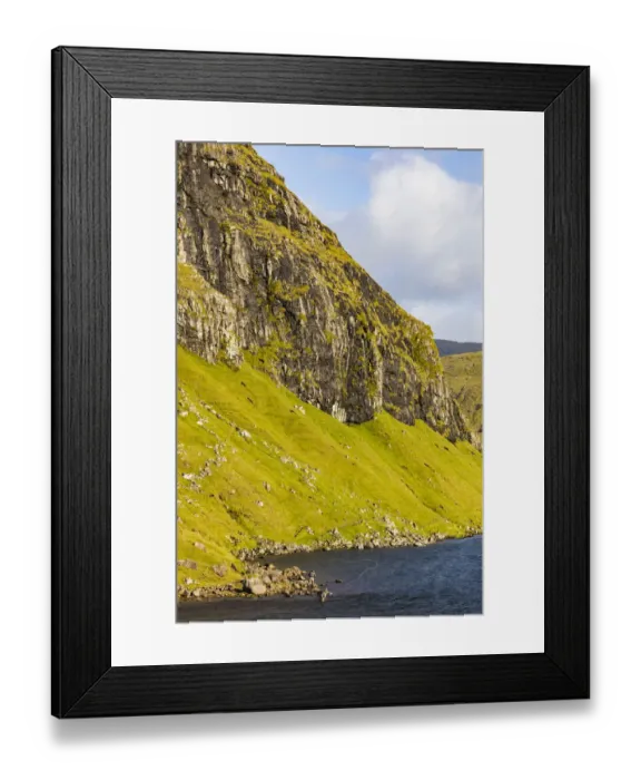 Framed Print : Europe, Faroe Islands. View of fly fishermen casting on the island of Streymoy