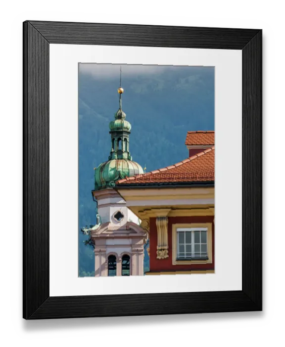 Framed Print : Servite Church clock tower, Old Town, Innsbruck, Tyrol, Austria Framed Print : Servite Church clock tower, Old Town, Innsbruck, Tyrol, Austria