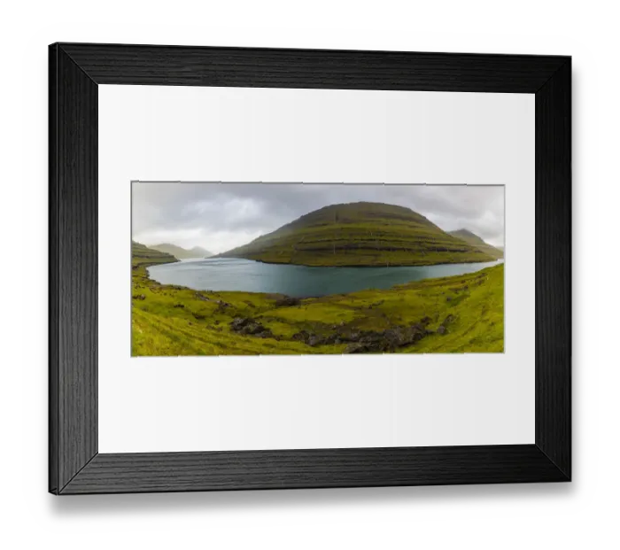 Framed Print : Europe, Faroe Islands. Panoramic view of the fjord at Funningsfjordur on the island of Framed Print : Europe, Faroe Islands. Panoramic view of the fjord at Funningsfjordur on the island of