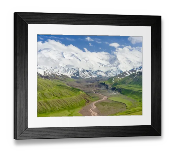 Framed Print : The peaks of Pik Kurumdy (6614 m) at the border triangle of Kyrgyzstan Framed Print : The peaks of Pik Kurumdy (6614 m) at the border triangle of Kyrgyzstan