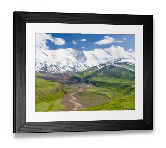 Framed Print : The peaks of Pik Kurumdy (6614 m) at the border triangle of Kyrgyzstan Framed Print : The peaks of Pik Kurumdy (6614 m) at the border triangle of Kyrgyzstan