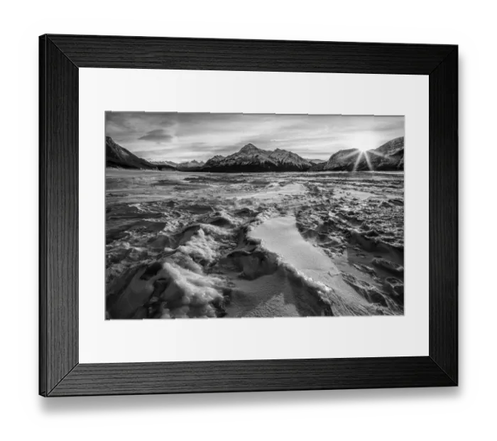 Framed Print : Canada, Alberta, Abraham Lake, Sunburst in winter Framed Print : Canada, Alberta, Abraham Lake, Sunburst in winter