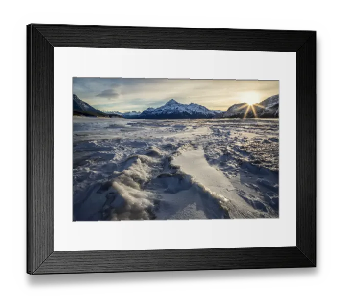 Framed Print : Canada, Alberta, Abraham Lake, Sunburst in winter Framed Print : Canada, Alberta, Abraham Lake, Sunburst in winter