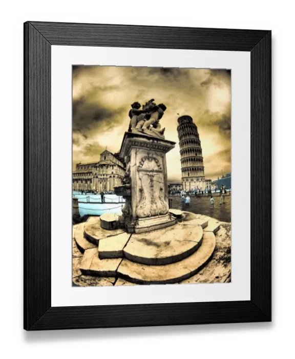 Framed Print : Italy, Pisa. Fontana Dei Putti with Duomo de Pisa, Piazza dei Miracoli