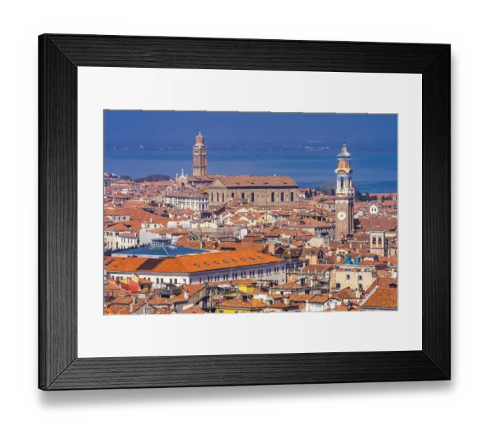 Framed Print : Beautiful orange roofs and neighborhoods, houses and church in Venice, Italy