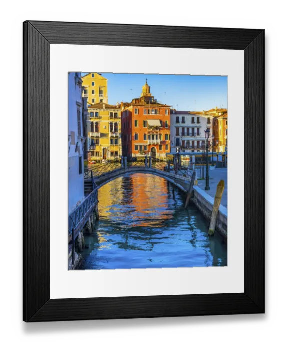 Framed Print : Colorful small canal and bridge Grand Canal creating beautiful reflection in Venice Framed Print : Colorful small canal and bridge Grand Canal creating beautiful reflection in Venice
