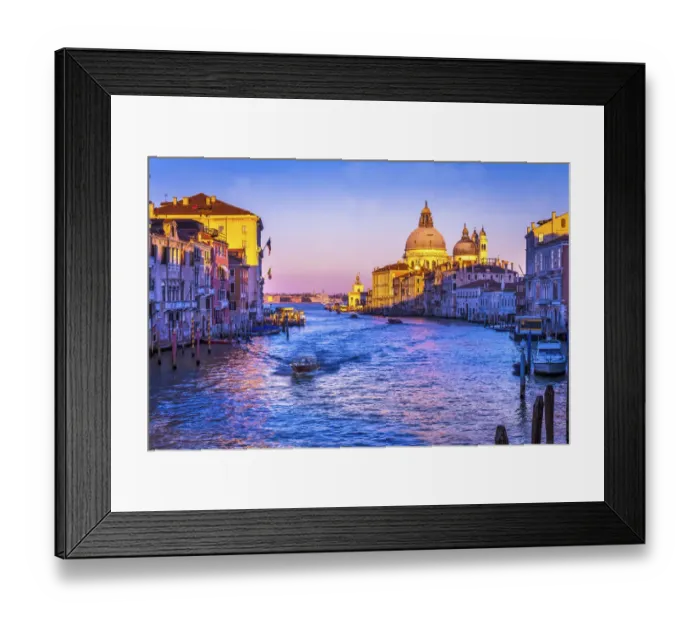 Framed Print : Colorful Grand Canal and Santa Maria della Salute church under sunset with reflection in Framed Print : Colorful Grand Canal and Santa Maria della Salute church under sunset with reflection in