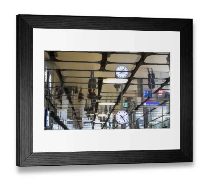 Framed Print : Europe, Netherlands, Amsterdam. Commuters reflected in ceiling of central train station Framed Print : Europe, Netherlands, Amsterdam. Commuters reflected in ceiling of central train station