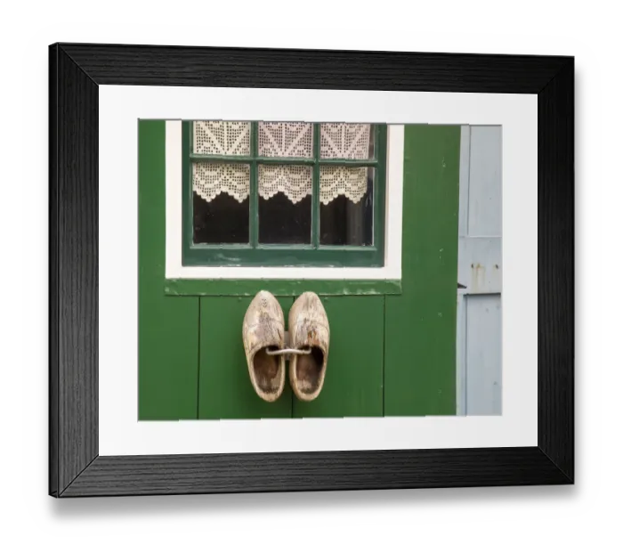 Framed Print : Europe, Netherlands, Zaanse Schans. Wooden shoes on wall outside village house Framed Print : Europe, Netherlands, Zaanse Schans. Wooden shoes on wall outside village house