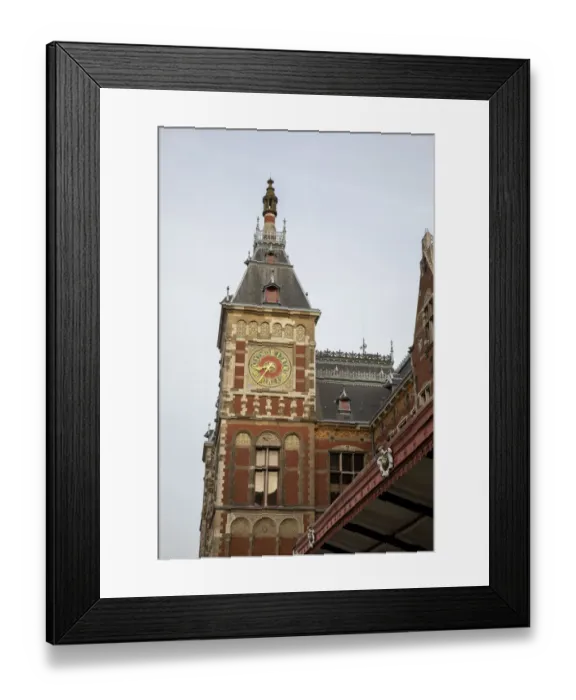 Framed Print : Europe, Netherlands, Amsterdam. Looking up at clock tower of Central Station Framed Print : Europe, Netherlands, Amsterdam. Looking up at clock tower of Central Station