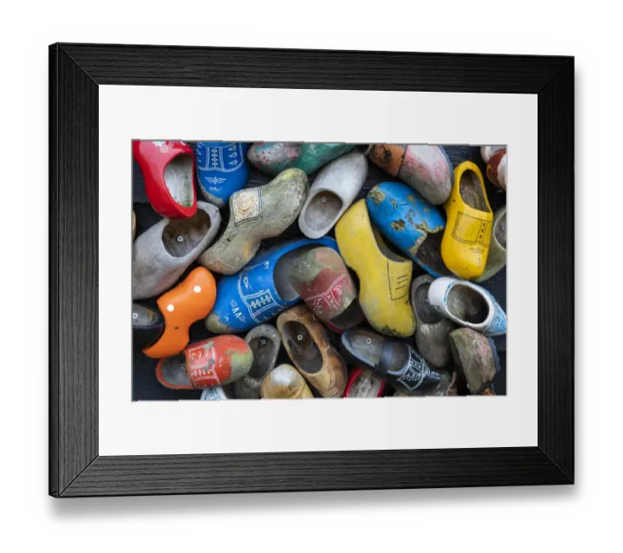 Framed Print : Europe, Netherlands, Zaanse Schans. Collection of colorful wooden shoes Framed Print : Europe, Netherlands, Zaanse Schans. Collection of colorful wooden shoes