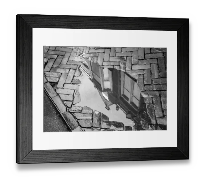 Framed Print : Europe, Netherlands, The Hague. Black and white of buildings reflected in sidewalk rain Framed Print : Europe, Netherlands, The Hague. Black and white of buildings reflected in sidewalk rain